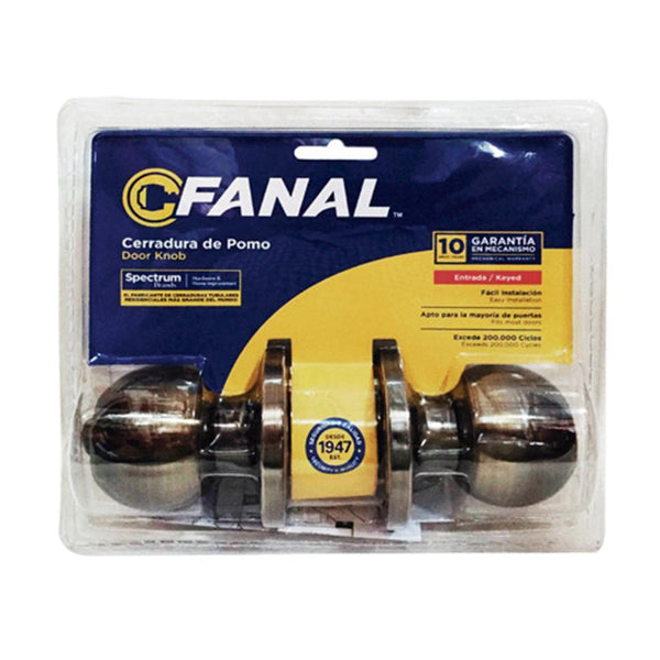 CERRADURA POMO TUBULAR BOLTON PARA DORMITORIO 5CP FANAL